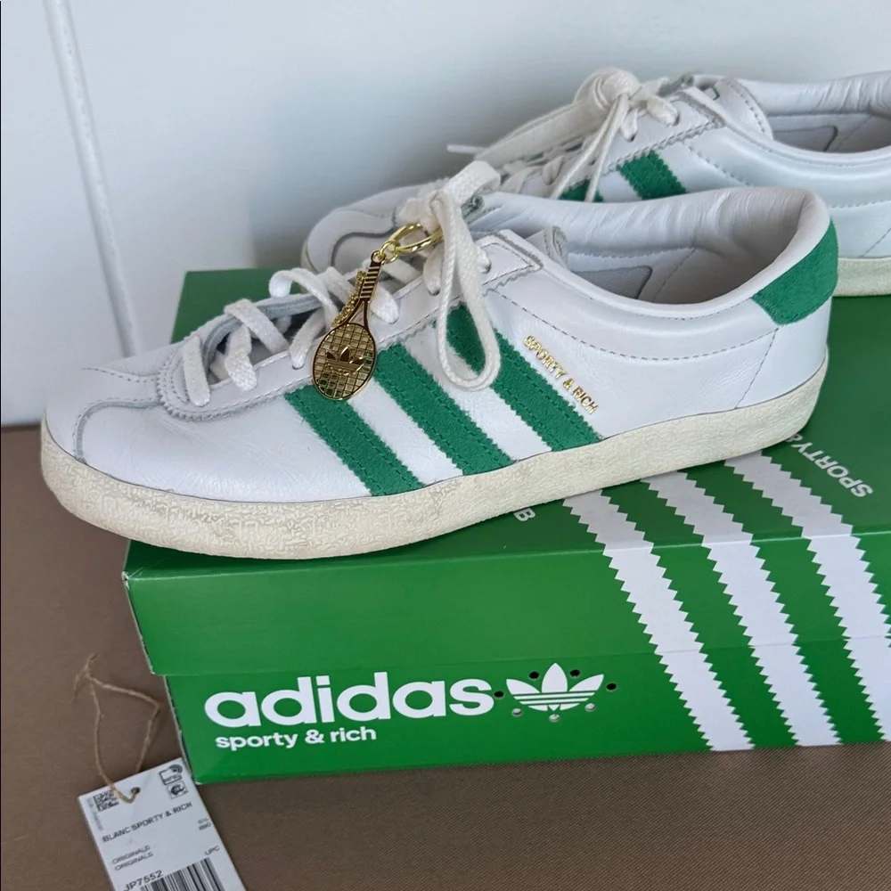Adidas Blanc Sporty & Rich White and Green Sneakers with Gold Charm - Picture 4 of 7